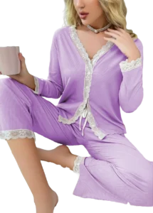 بيجامه حريمى ساده بزراير لافندر