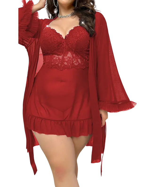 قميص بروب شفاف شيك احمر قميص بروب شفاف شيك كود 140 - 9607