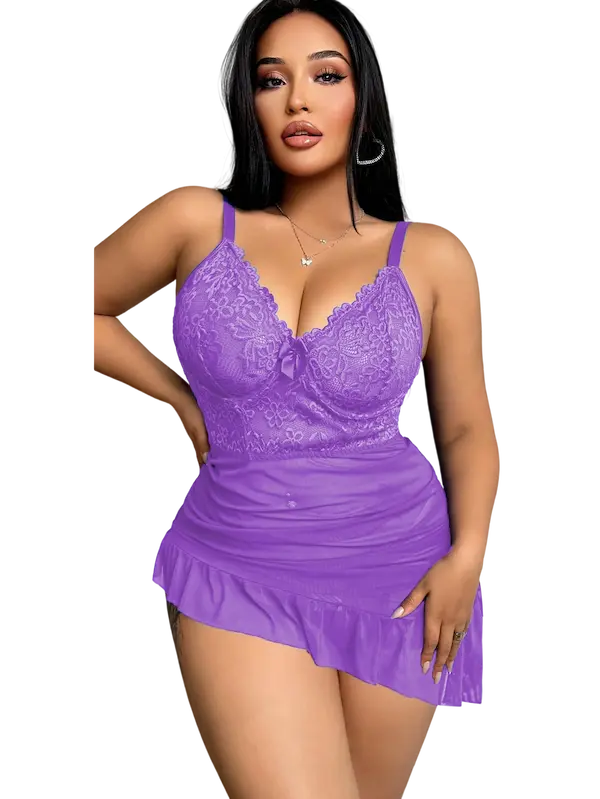 لانجري قصير وشفاف لافندر (2) لانجري قصير وشفاف كود 1064