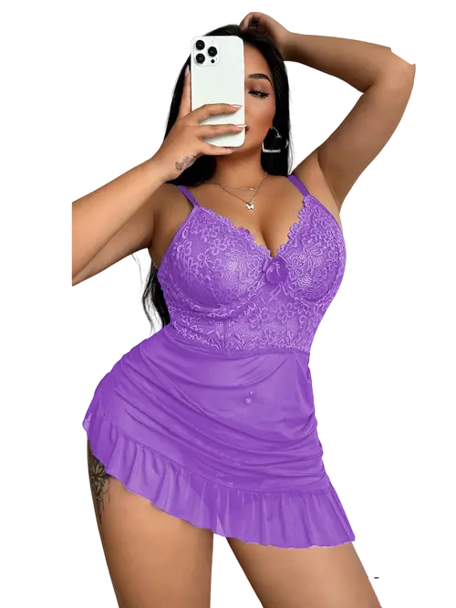 لانجري قصير وشفاف لافندر (4) لانجري قصير وشفاف كود 1064