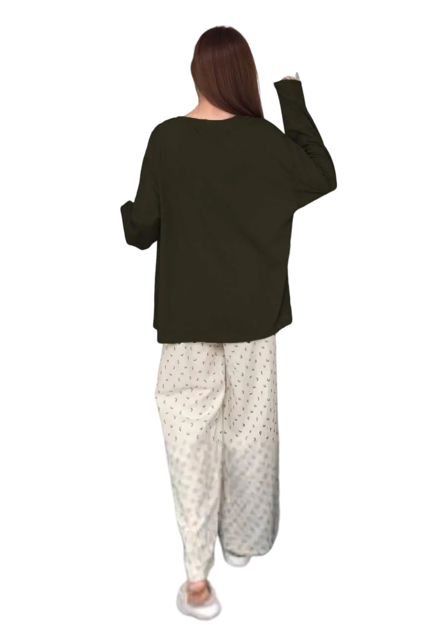 بجاما خريفي كم طويل فري سايز (2) بجاما خريفي كم طويل فري سايز كود 2181