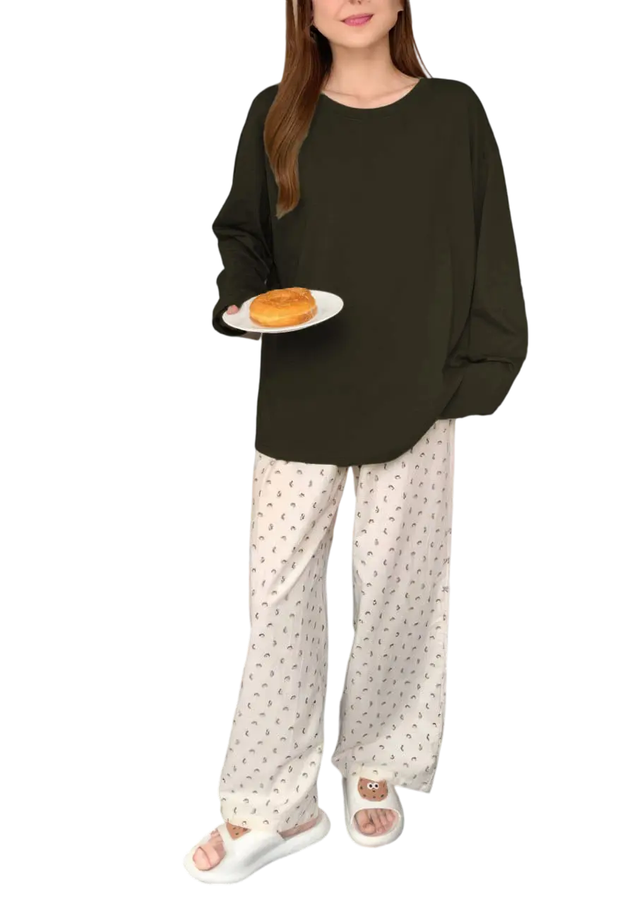 بجاما خريفي كم طويل فري سايز (3) بجاما خريفي كم طويل فري سايز كود 2181