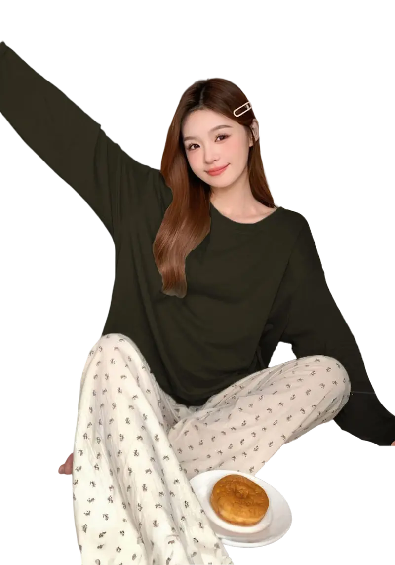 بجاما خريفي كم طويل فري سايز (4) بجاما خريفي كم طويل فري سايز كود 2181