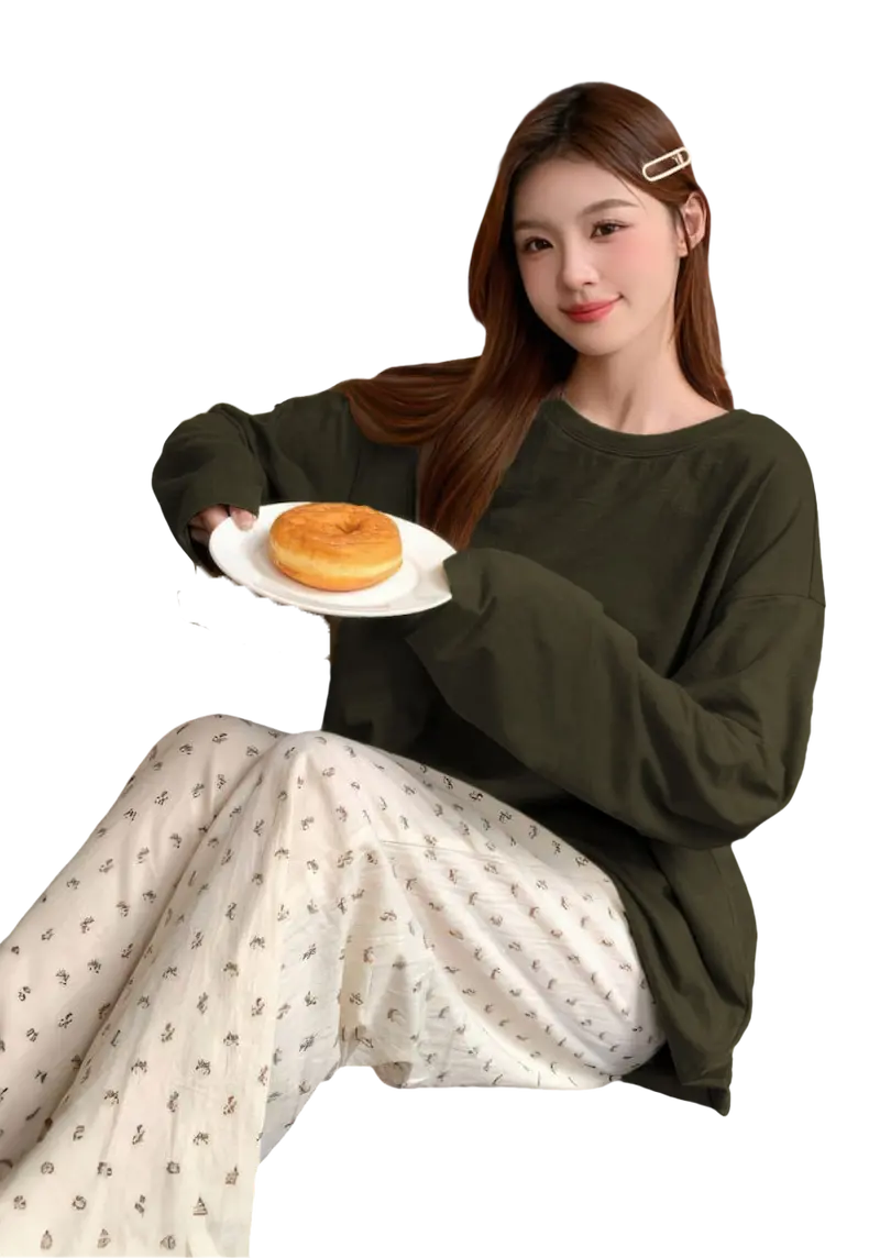 بجاما خريفي كم طويل فري سايز (5) بجاما خريفي كم طويل فري سايز كود 2181