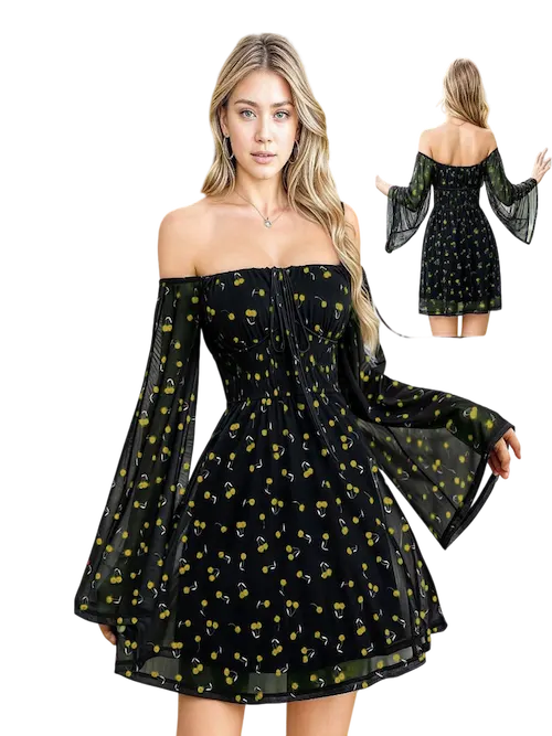 فستان قصير باورنت رقيق مبطن اصفر فستان قصير باورنت رقيق مبطن كود 197