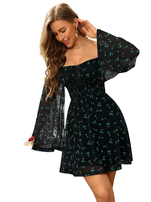 فستان قصير باورنت رقيق مبطن تركواز فستان قصير باورنت رقيق مبطن تركواز