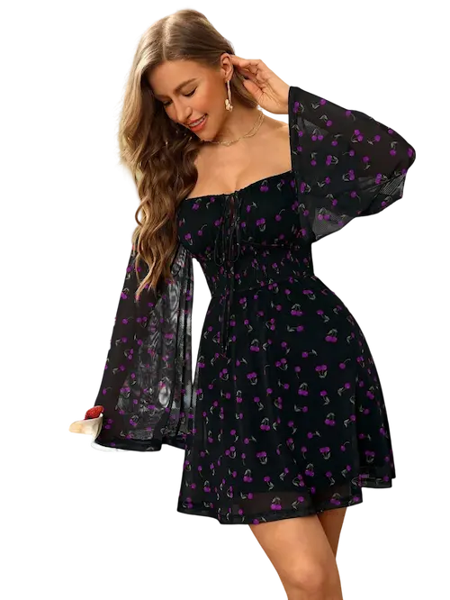 فستان قصير باورنت رقيق مبطن موف فستان قصير باورنت رقيق مبطن موف