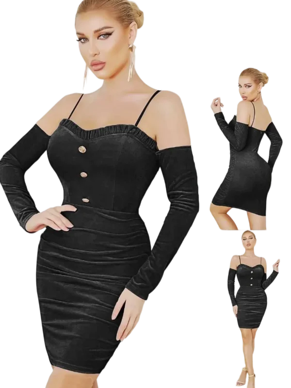 فستان قطيفه اسود كود 4842