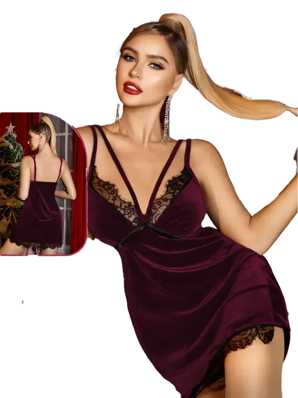 قميص نوم قطيفة شتوي دافئ كود 1090