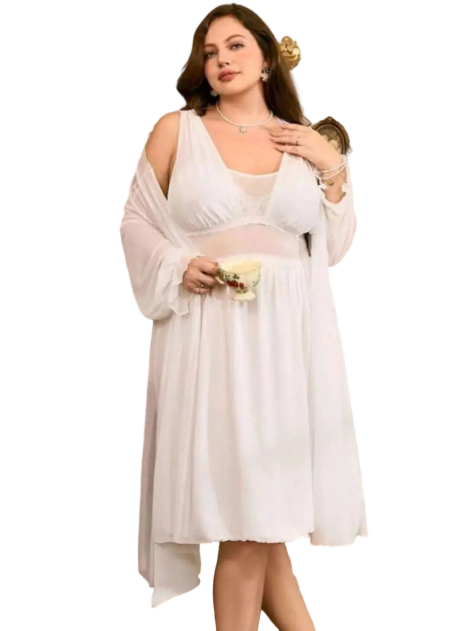 لانجري ابيض بروب (6) لانجري ابيض بروب كود 0376