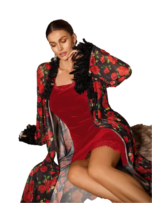 لانجري بروب شتوي فاخر احمر (3) لانجري بروب شتوي فاخر كود 11203