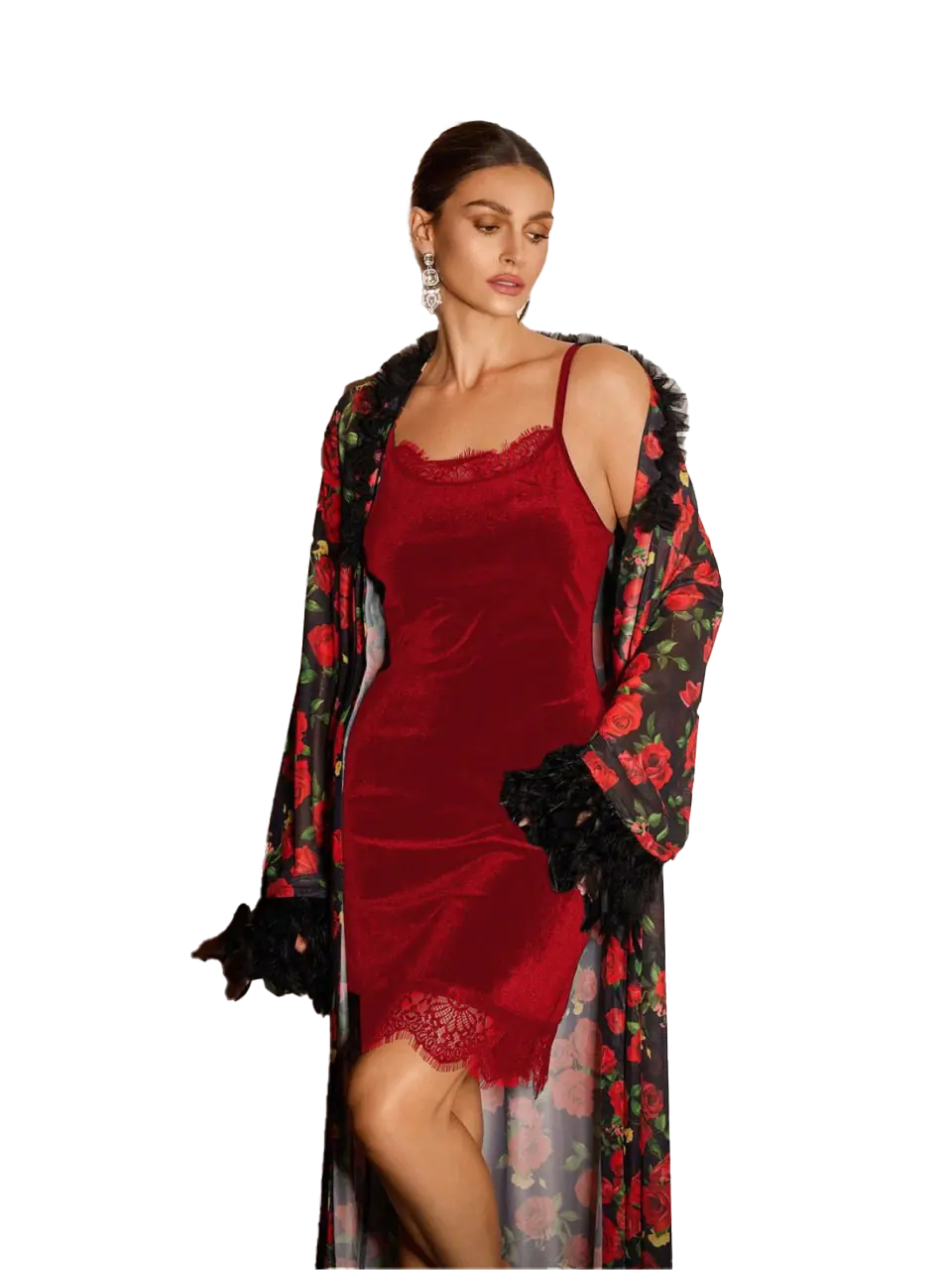 لانجري بروب شتوي فاخر احمر (4) لانجري بروب شتوي فاخر كود 11203