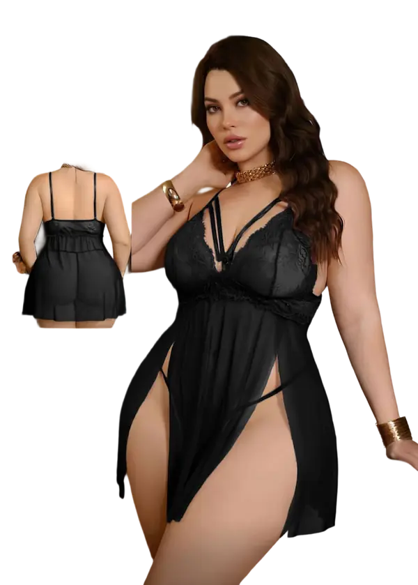 قميص نوم واسع شفاف اسود قميص نوم واسع شفاف كود 5108