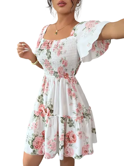 فستان شيك قصير للعيد ابيض (2) فستان شيك قصير للعيد كود 488