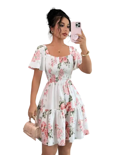 فستان شيك قصير للعيد ابيض فستان شيك قصير للعيد كود 488