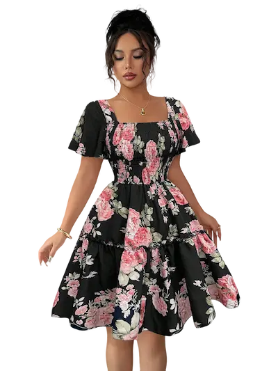 فستان شيك قصير للعيد اسود (2) فستان شيك قصير للعيد كود 488