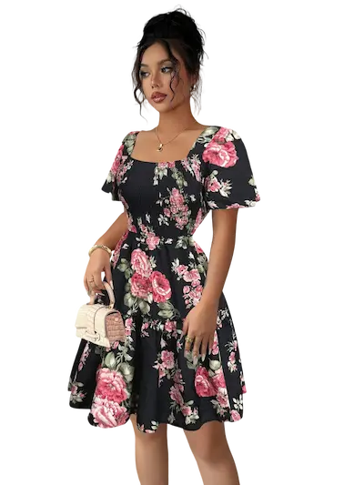 فستان شيك قصير للعيد اسود (4) فستان شيك قصير للعيد كود 488