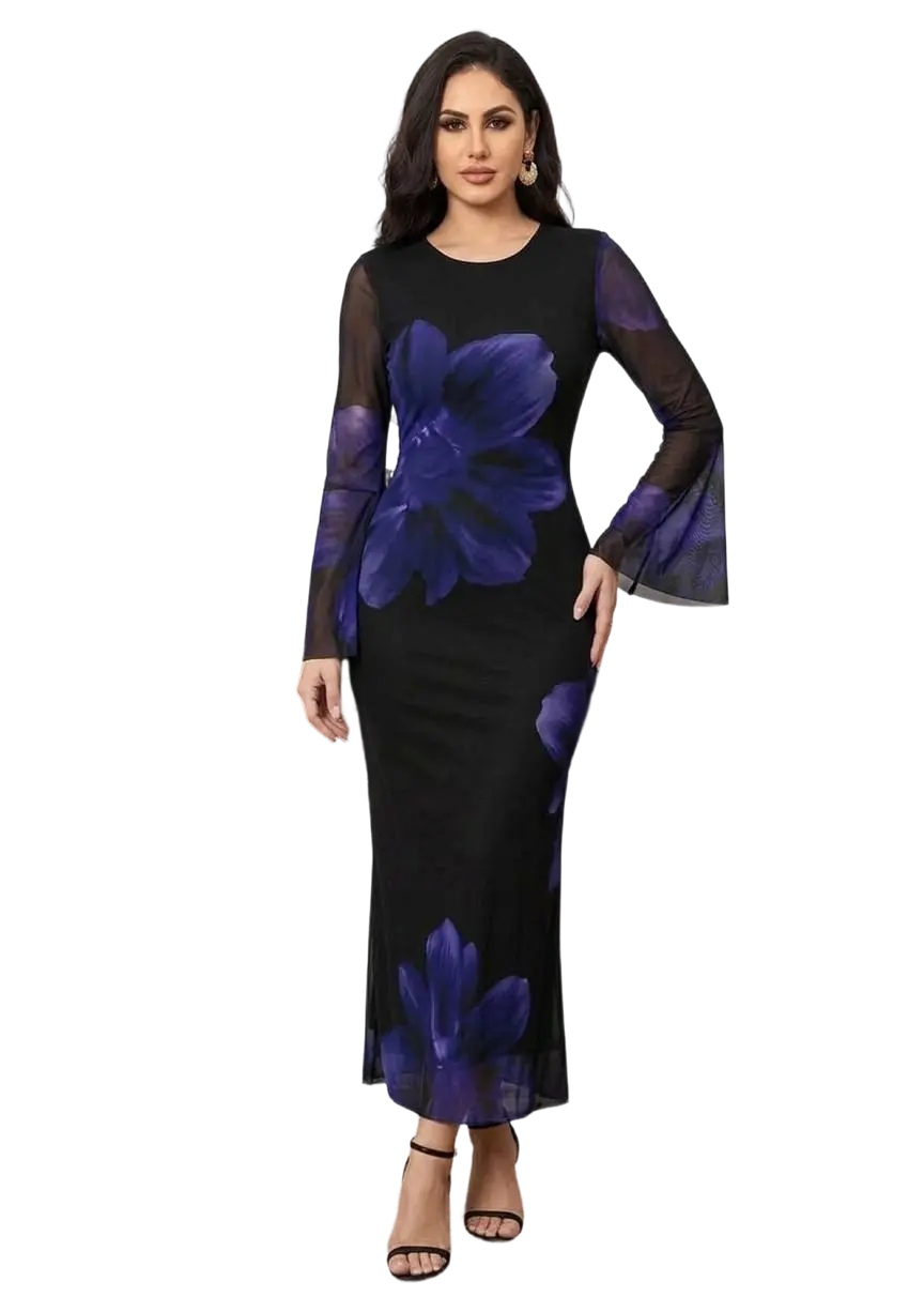 فستان مبطن طويل للعيد ازرق (2) فستان مبطن طويل للعيد كود 456