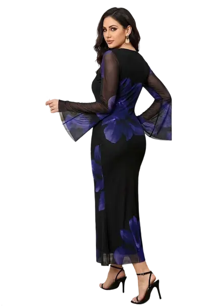 فستان مبطن طويل للعيد ازرق فستان مبطن طويل للعيد كود 456