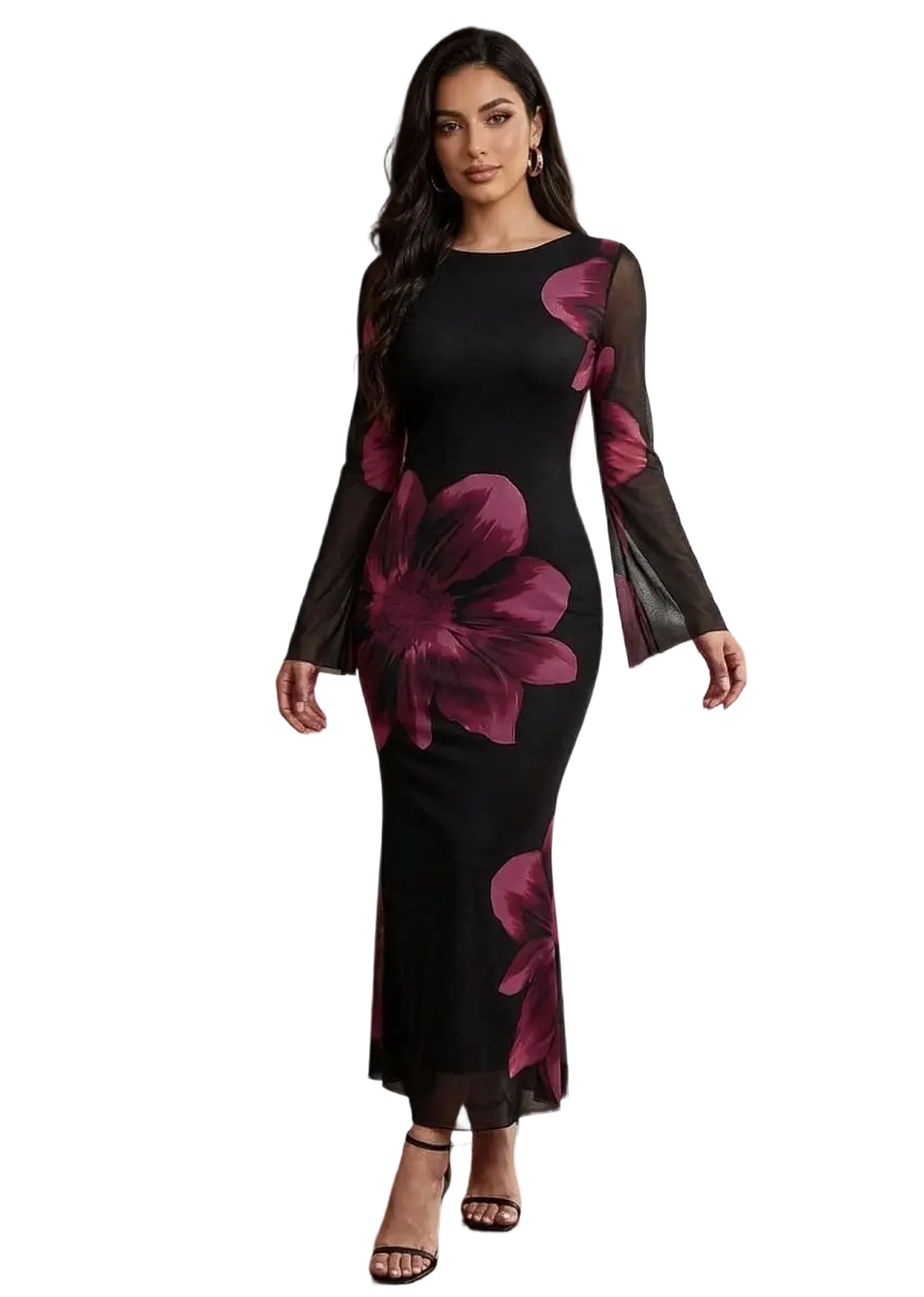 فستان مبطن طويل للعيد عنابي فستان مبطن طويل للعيد كود 456