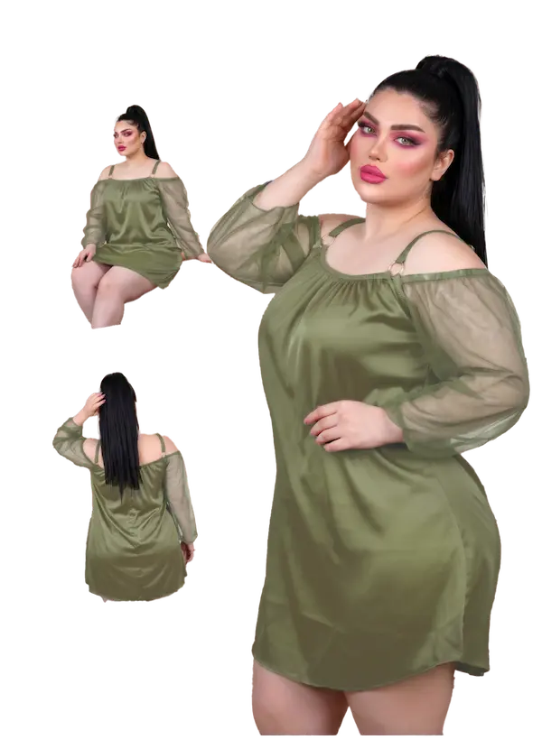كاش قصير بأكمام شفافة زيتوني كاش قصير بأكمام شفافة كود 7902